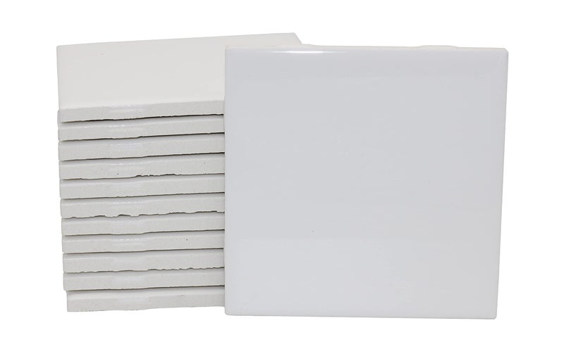 Creative Hobbies 12 Pack of Glossy White Glazed Ceramic Tiles for Alcohol Ink Painting, Decorating, Arts & Crafts, 4.25 x 4.25 Inch Square, Ready-to-Paint Ceramics - Image 1